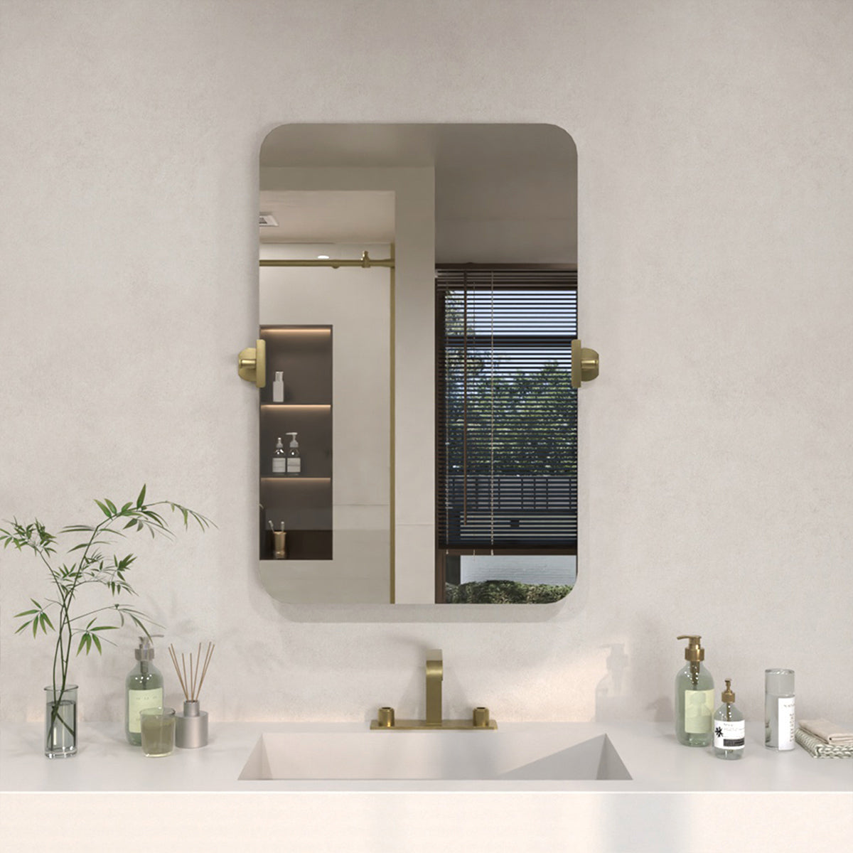 TaiMei 20 in. H x 30 in. W Rectangular Framed Tilt Wall Mount Bathroom Vanity Mirror