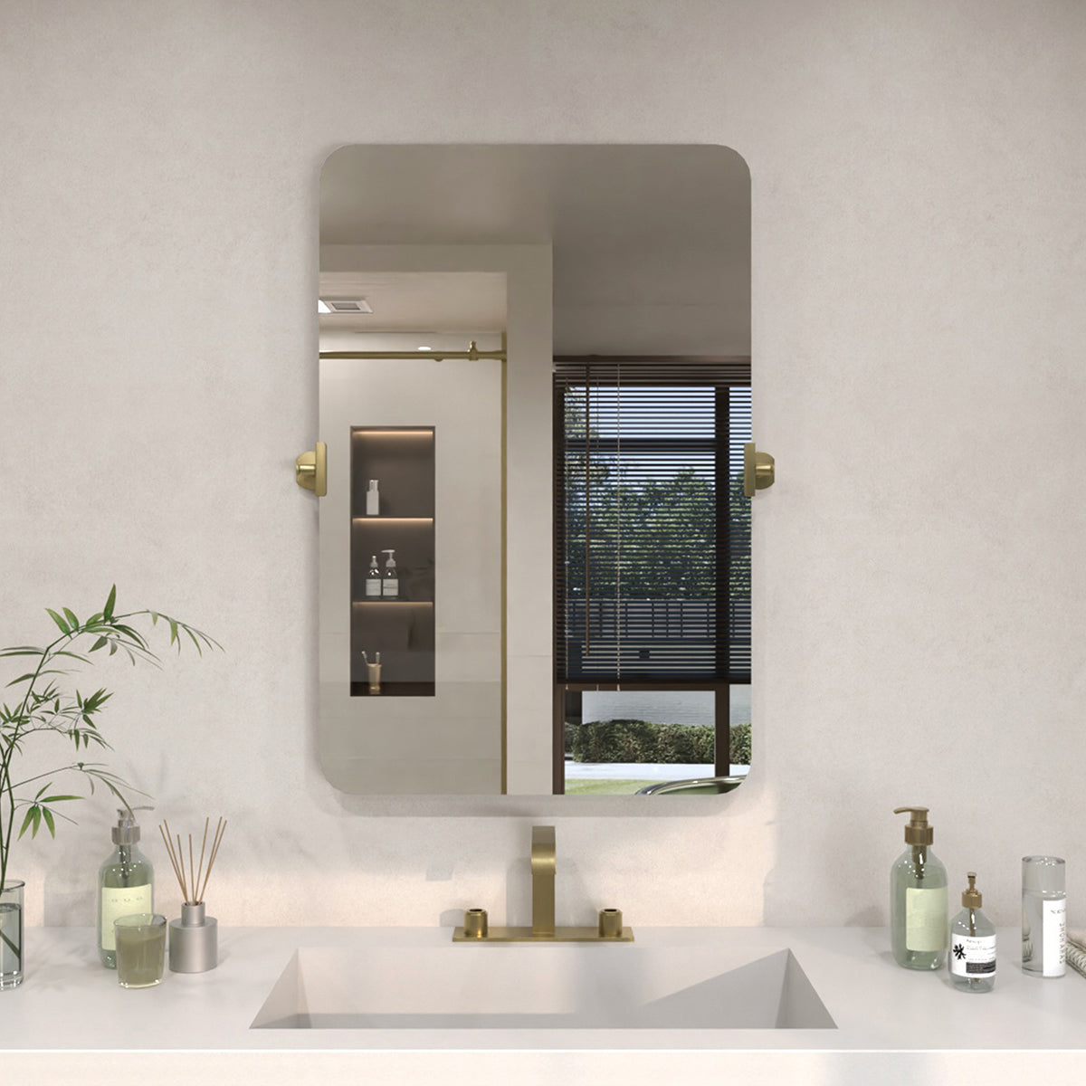 TaiMei 24 in. H x 36 in. W Rectangular Framed Tilt Wall Mount Bathroom Vanity Mirror
