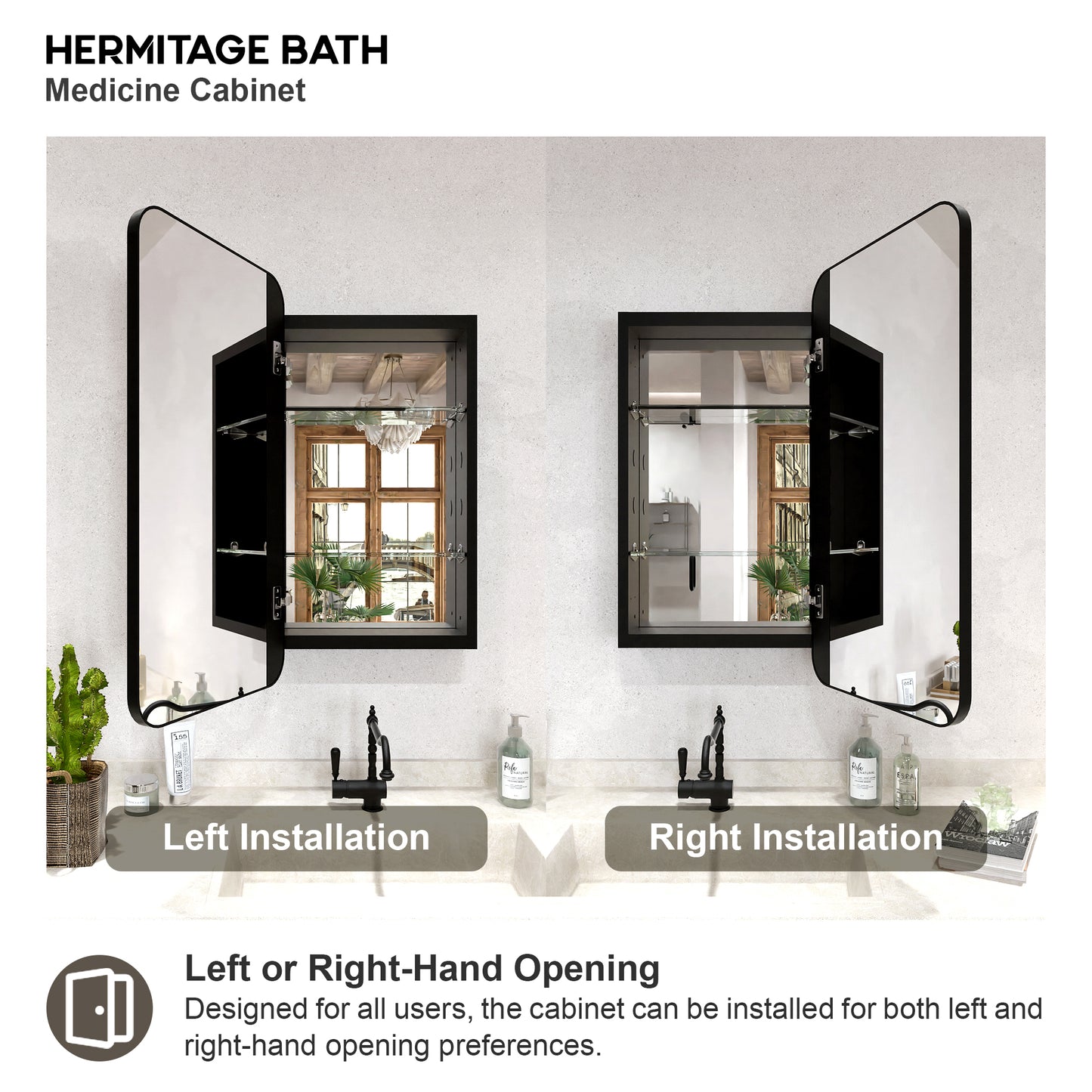 Rectangular Framed Recessed/Surface Mount Medicine Cabinet with Mirror in Matte Black