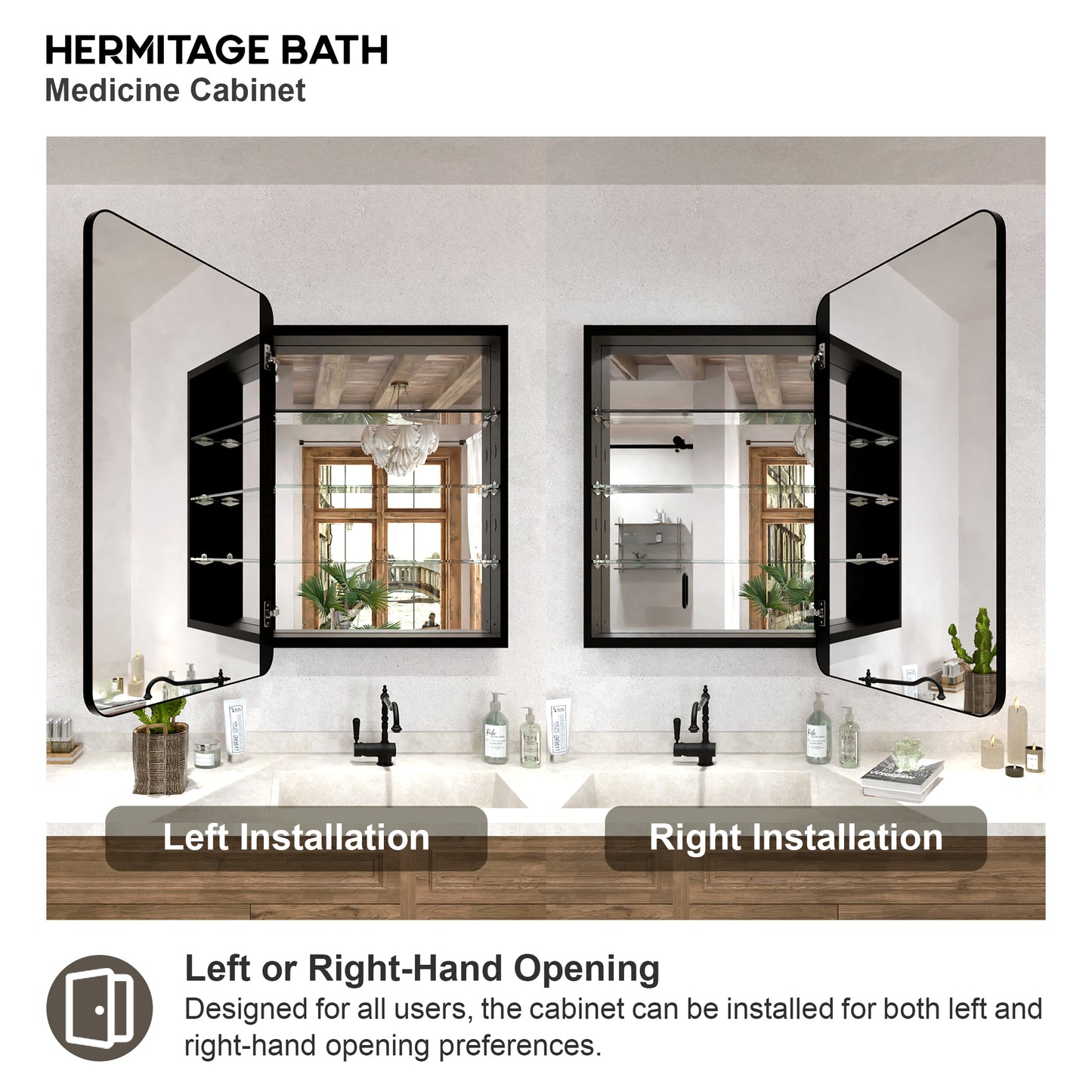 Rectangular Framed Recessed/Surface Mount Medicine Cabinet with Mirror in Matte Black