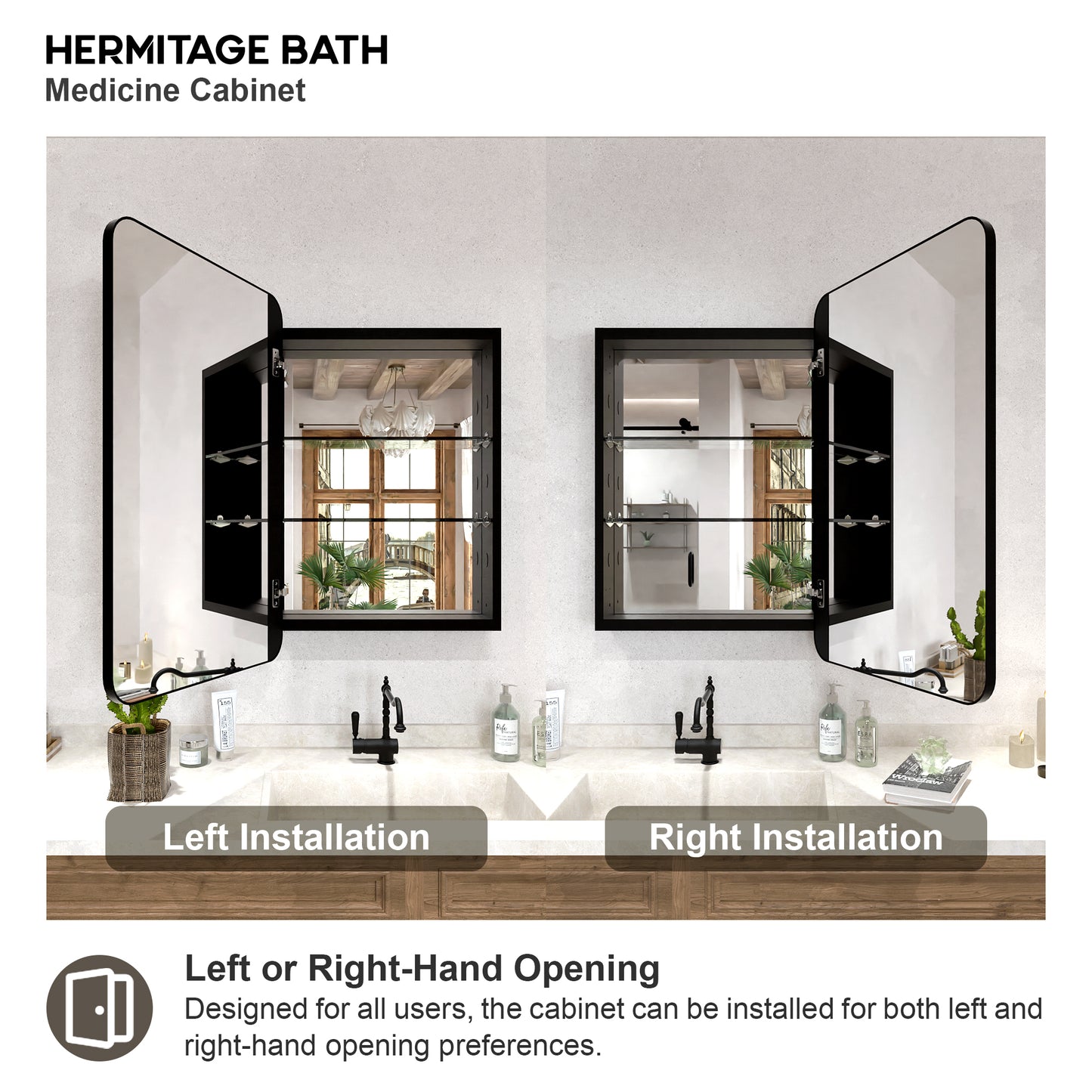 Rectangular Framed Recessed/Surface Mount Medicine Cabinet with Mirror in Matte Black