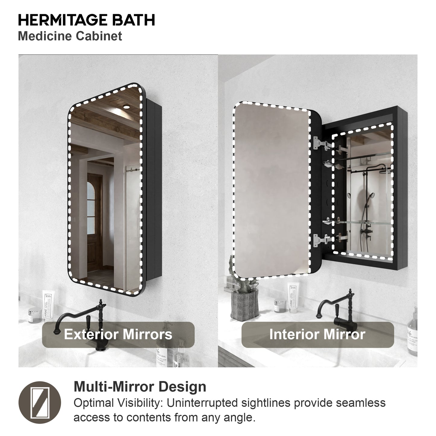 Rectangular Framed Recessed/Surface Mount Medicine Cabinet with Mirror in Matte Black