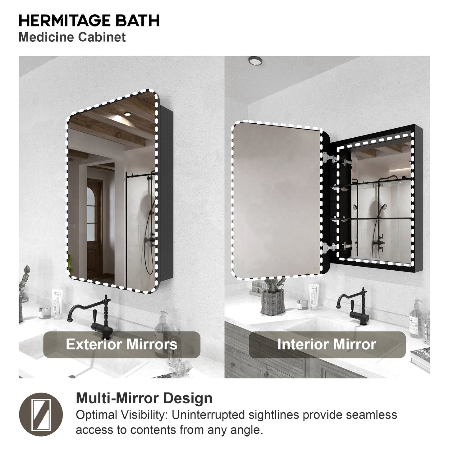 Rectangular Framed Recessed/Surface Mount Medicine Cabinet with Mirror in Matte Black