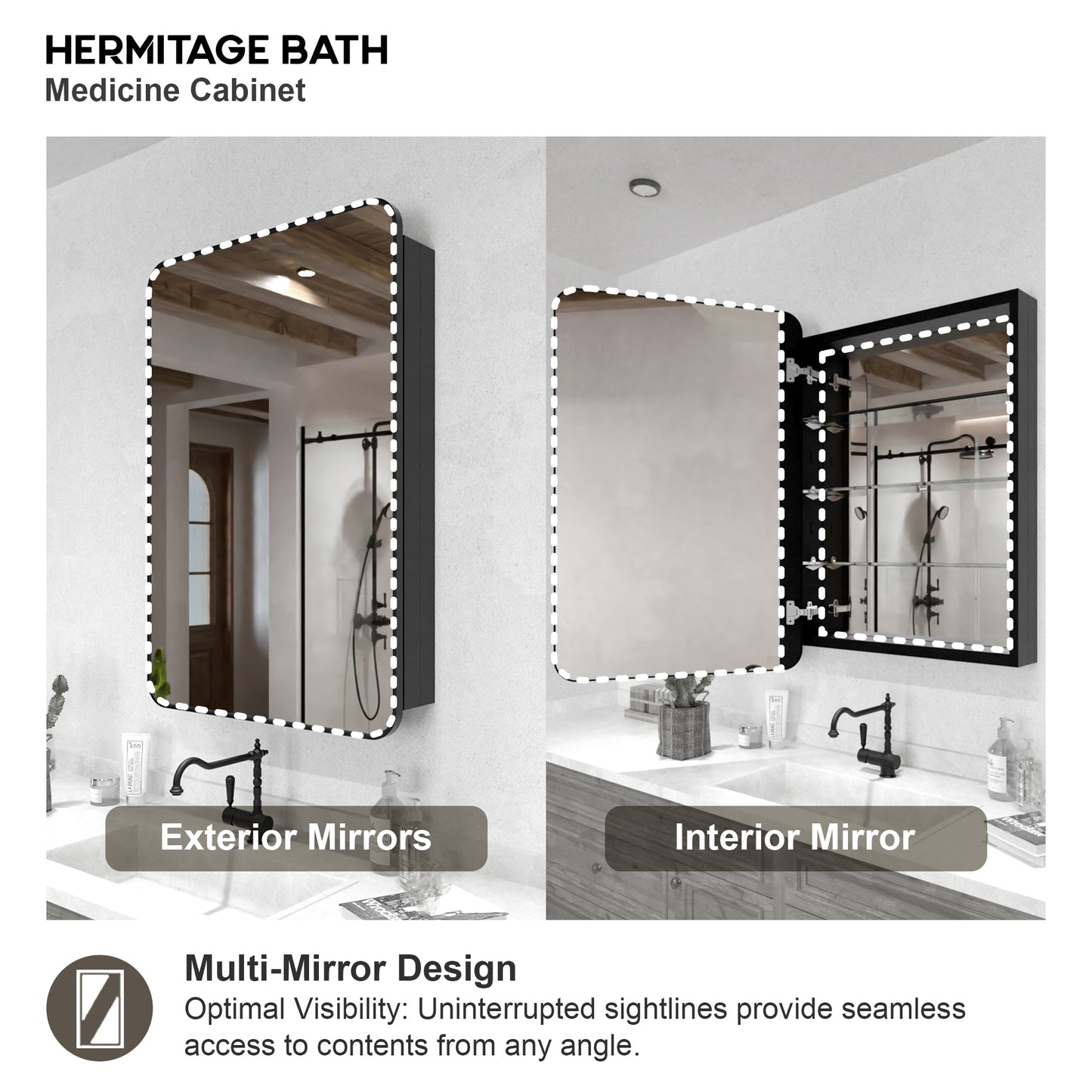 Rectangular Framed Recessed/Surface Mount Medicine Cabinet with Mirror in Matte Black