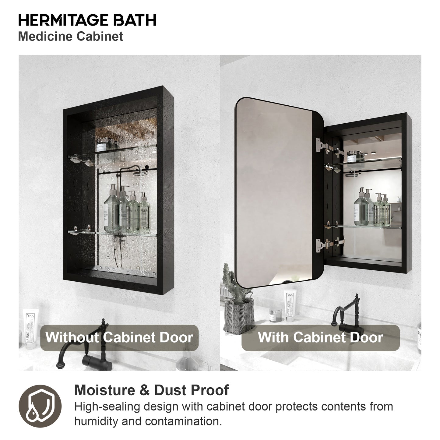 Rectangular Framed Recessed/Surface Mount Medicine Cabinet with Mirror in Matte Black