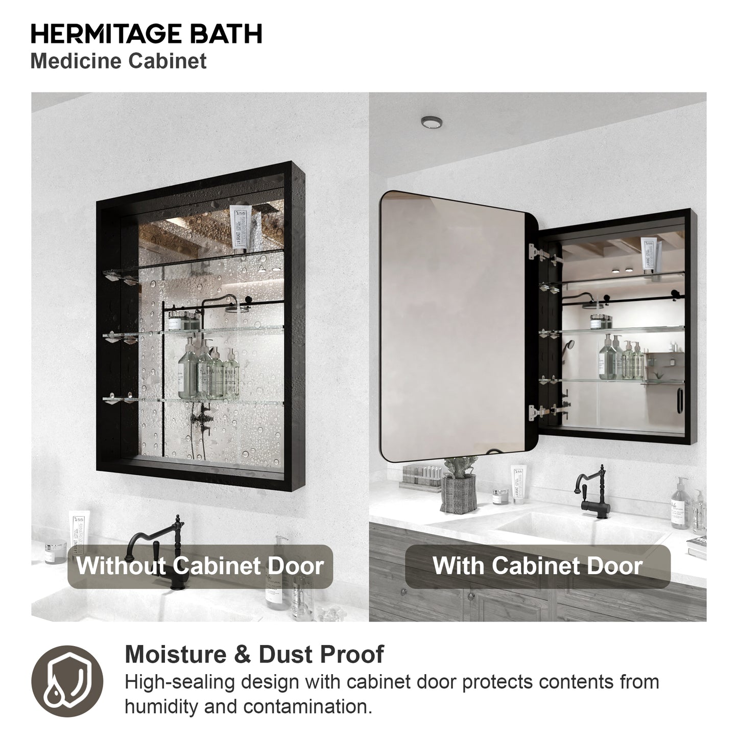 Rectangular Framed Recessed/Surface Mount Medicine Cabinet with Mirror in Matte Black