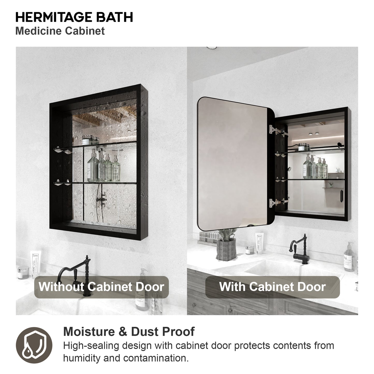 Rectangular Framed Recessed/Surface Mount Medicine Cabinet with Mirror in Matte Black