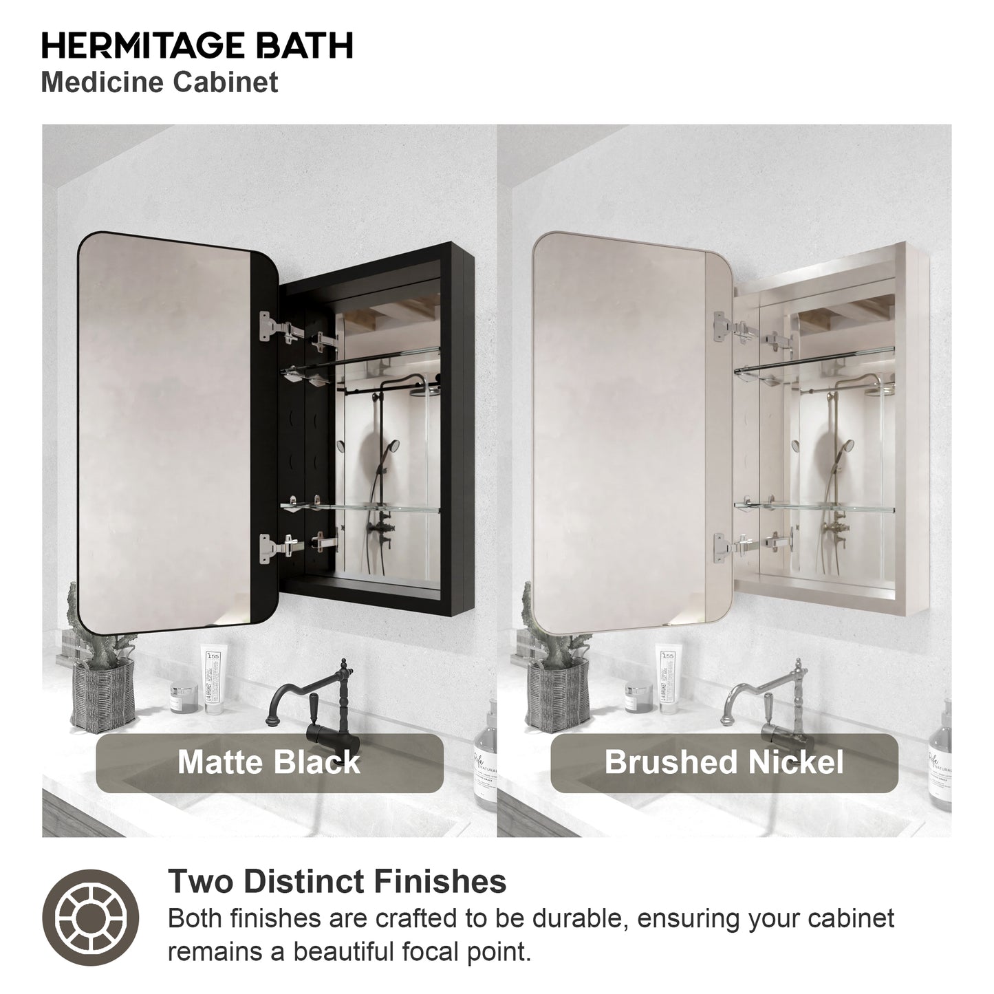 Rectangular Framed Recessed/Surface Mount Medicine Cabinet with Mirror in Matte Black