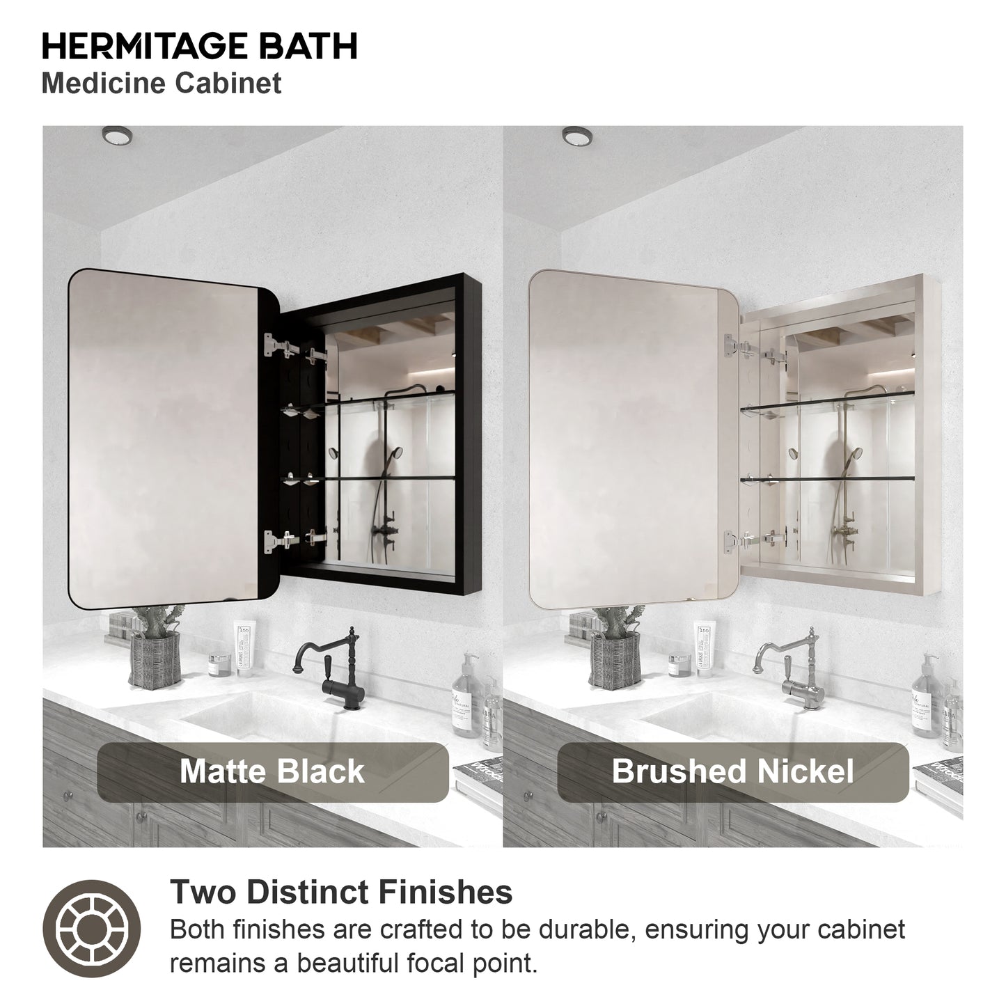 Rectangular Framed Recessed/Surface Mount Medicine Cabinet with Mirror in Matte Black