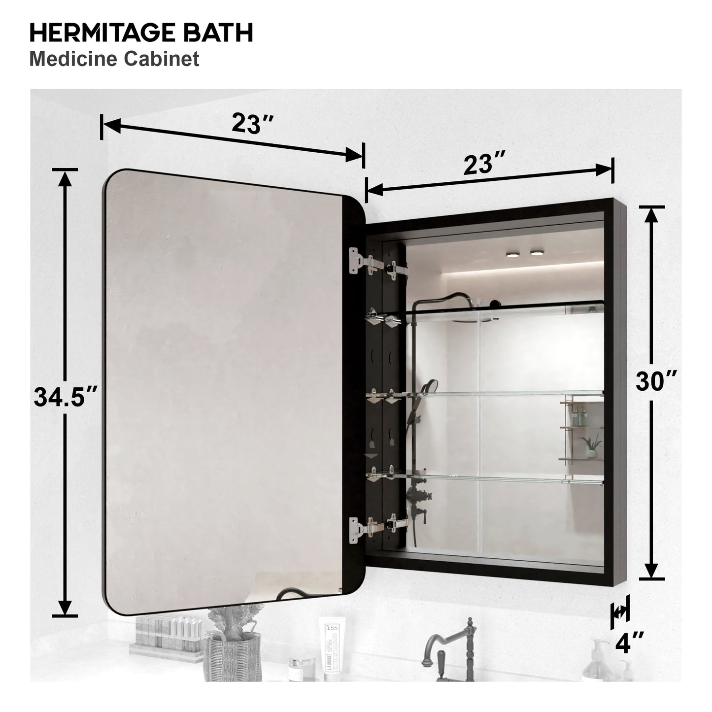 Rectangular Framed Recessed/Surface Mount Medicine Cabinet with Mirror in Matte Black