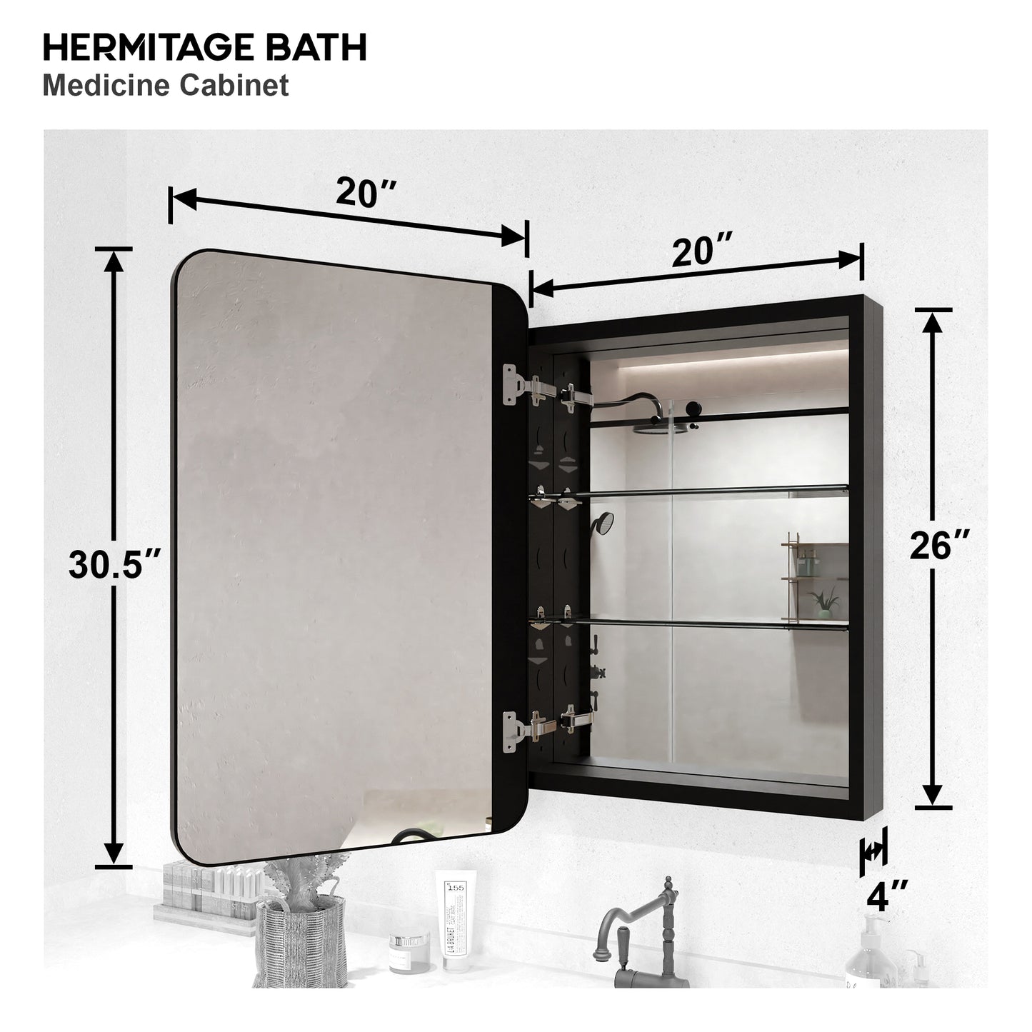Rectangular Framed Recessed/Surface Mount Medicine Cabinet with Mirror in Matte Black