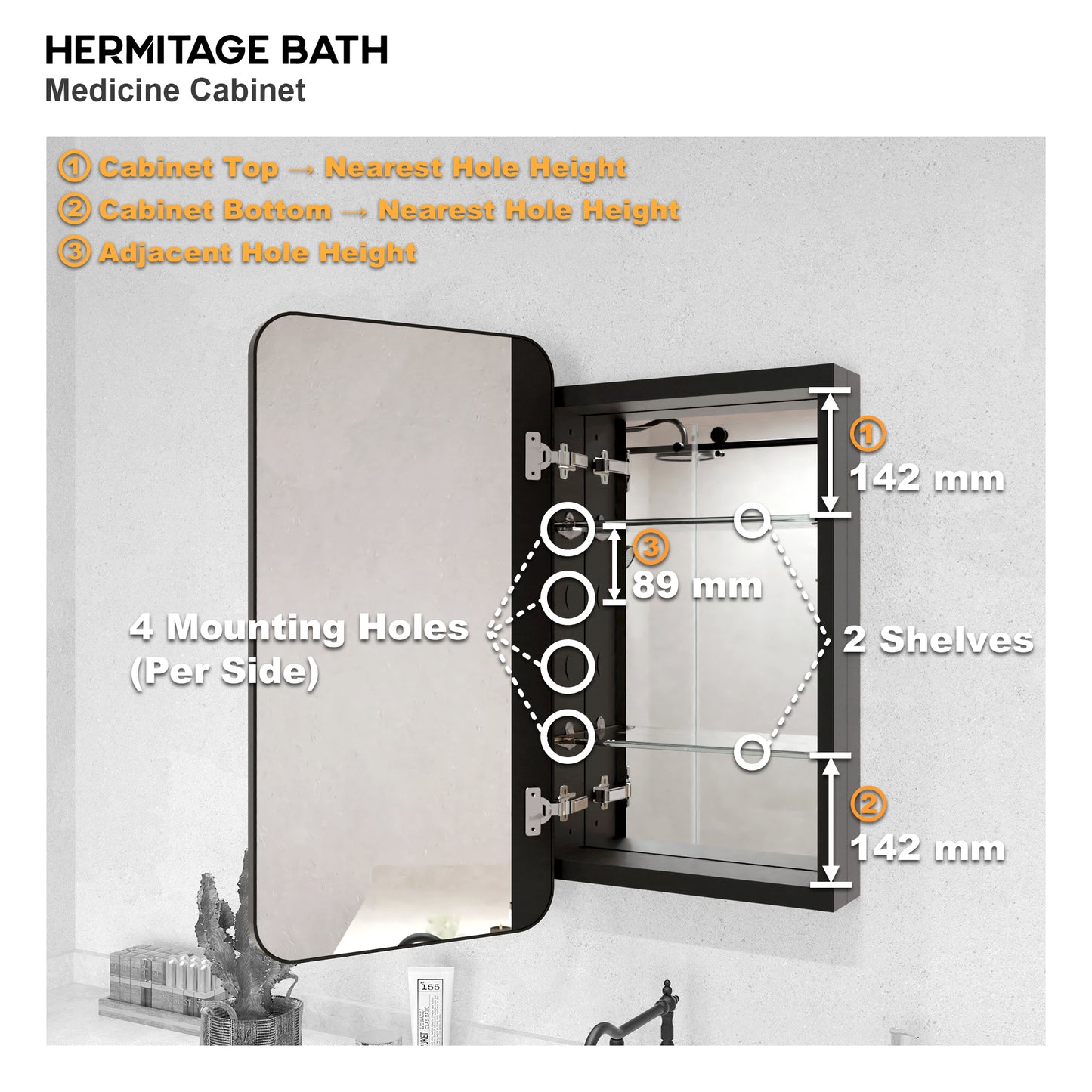 Rectangular Framed Recessed/Surface Mount Medicine Cabinet with Mirror in Matte Black
