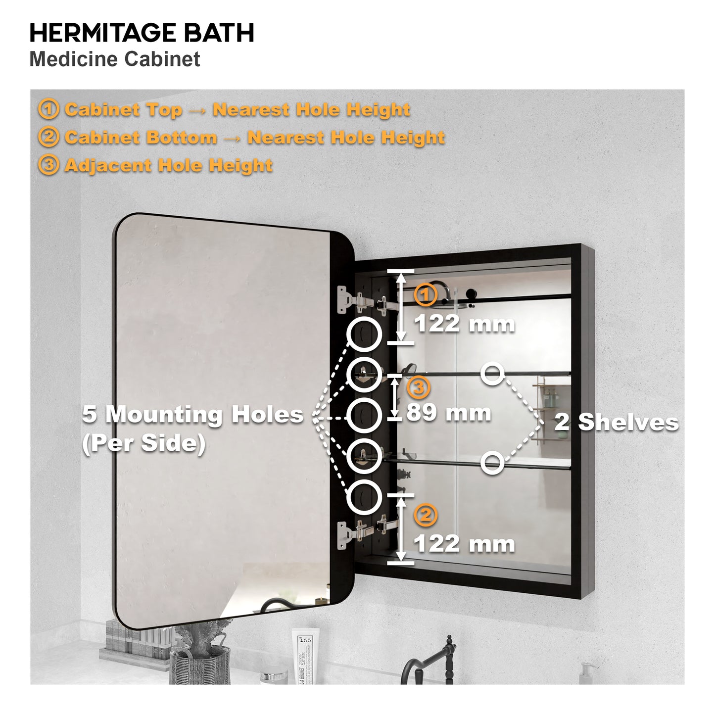 Rectangular Framed Recessed/Surface Mount Medicine Cabinet with Mirror in Matte Black
