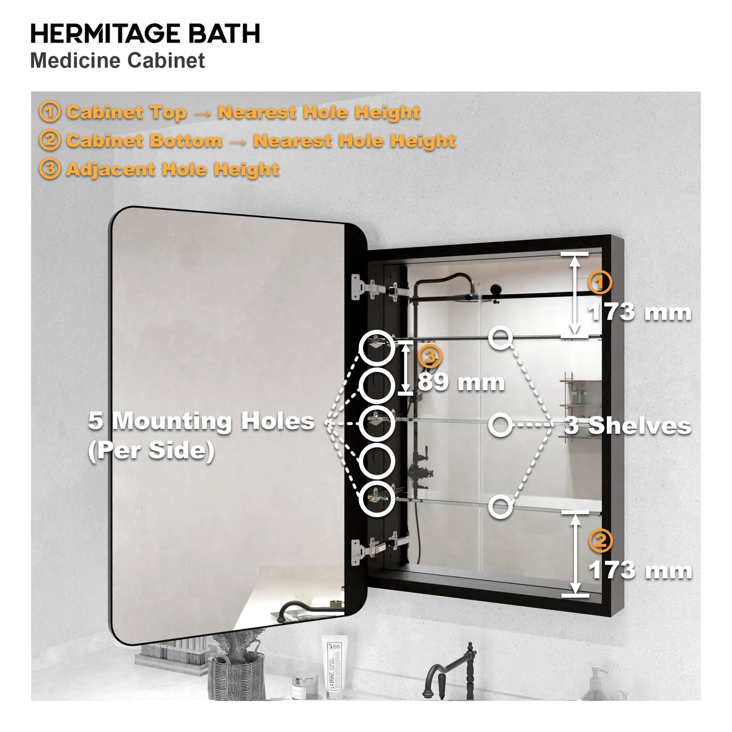Rectangular Framed Recessed/Surface Mount Medicine Cabinet with Mirror in Matte Black