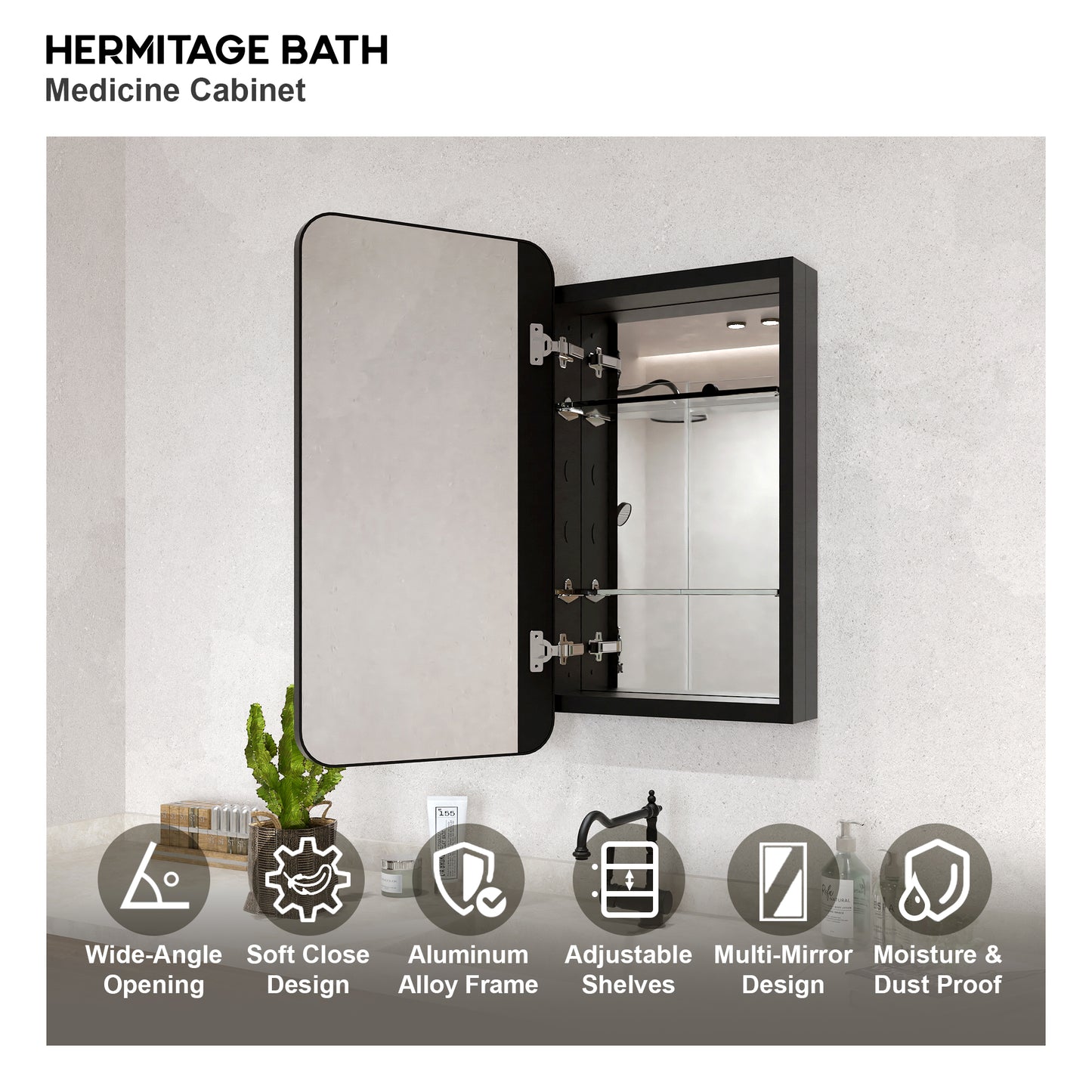 Rectangular Framed Recessed/Surface Mount Medicine Cabinet with Mirror in Matte Black