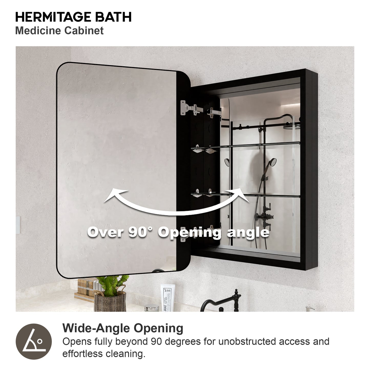 Rectangular Framed Recessed/Surface Mount Medicine Cabinet with Mirror in Matte Black