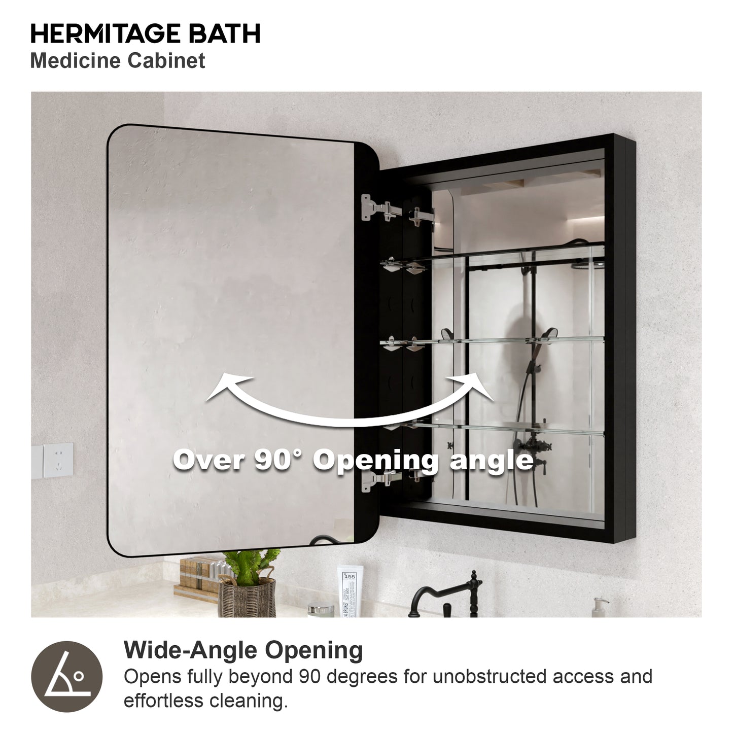 Rectangular Framed Recessed/Surface Mount Medicine Cabinet with Mirror in Matte Black