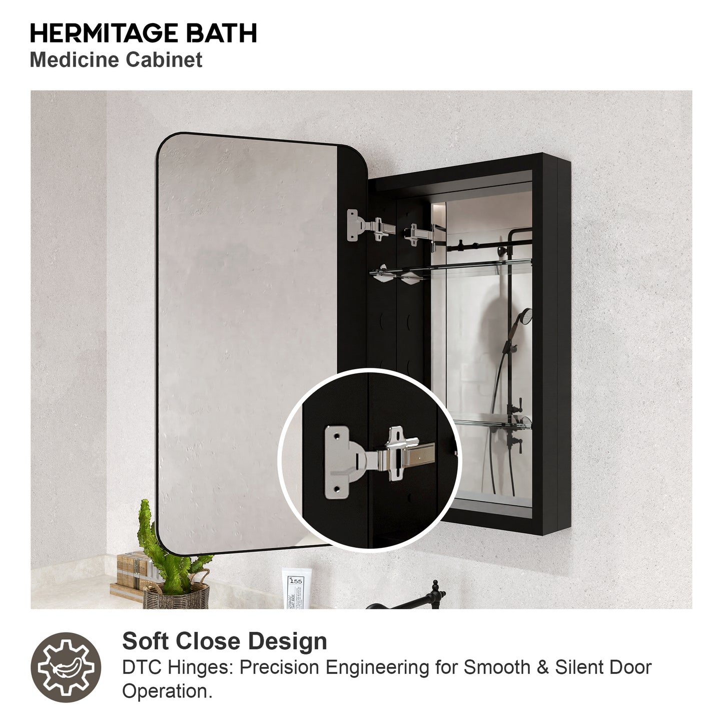 Rectangular Framed Recessed/Surface Mount Medicine Cabinet with Mirror in Matte Black
