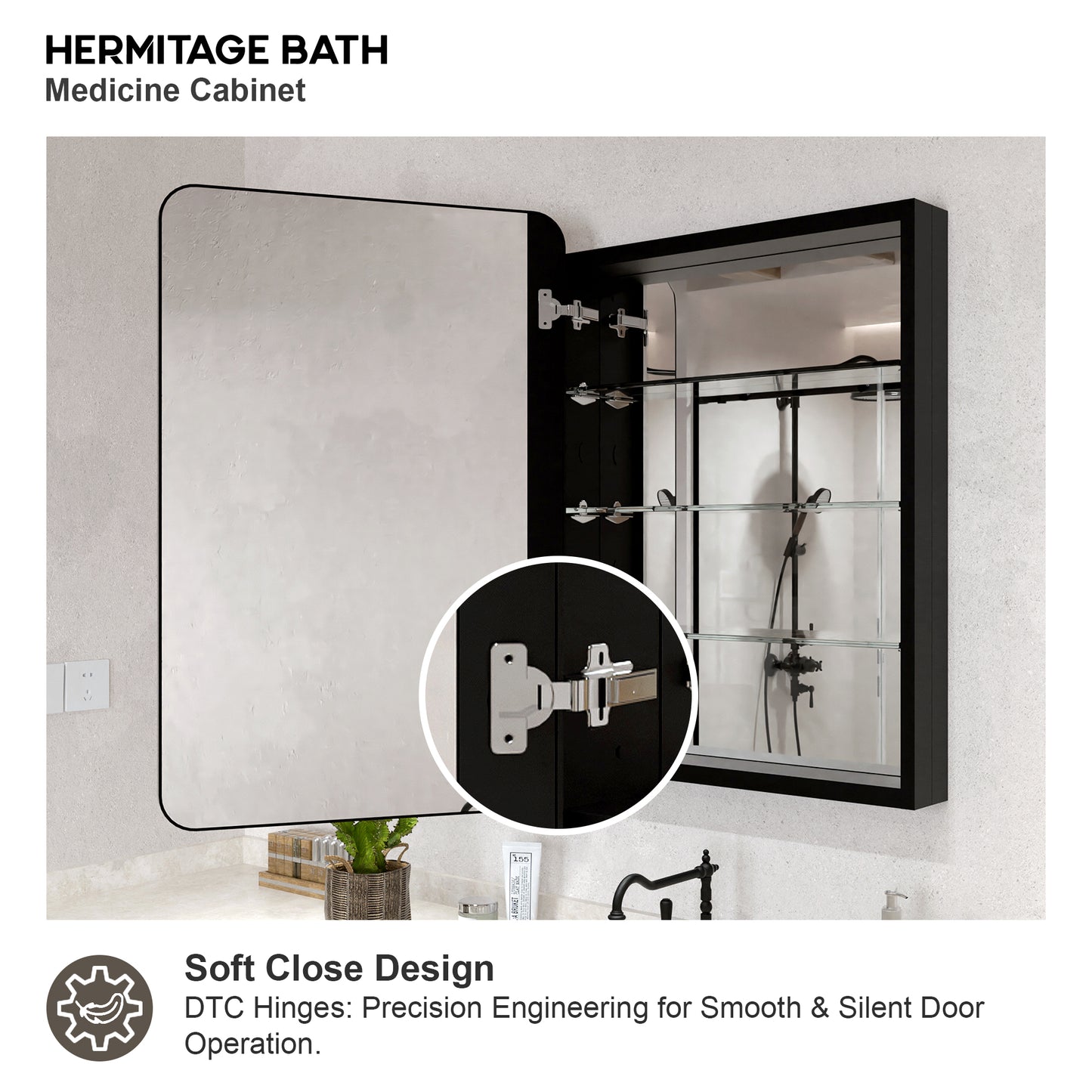 Rectangular Framed Recessed/Surface Mount Medicine Cabinet with Mirror in Matte Black