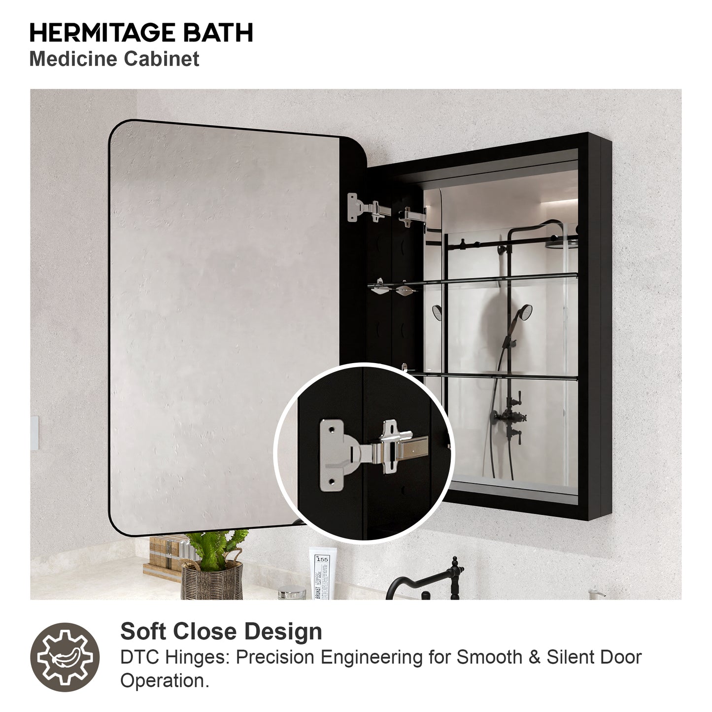 Rectangular Framed Recessed/Surface Mount Medicine Cabinet with Mirror in Matte Black