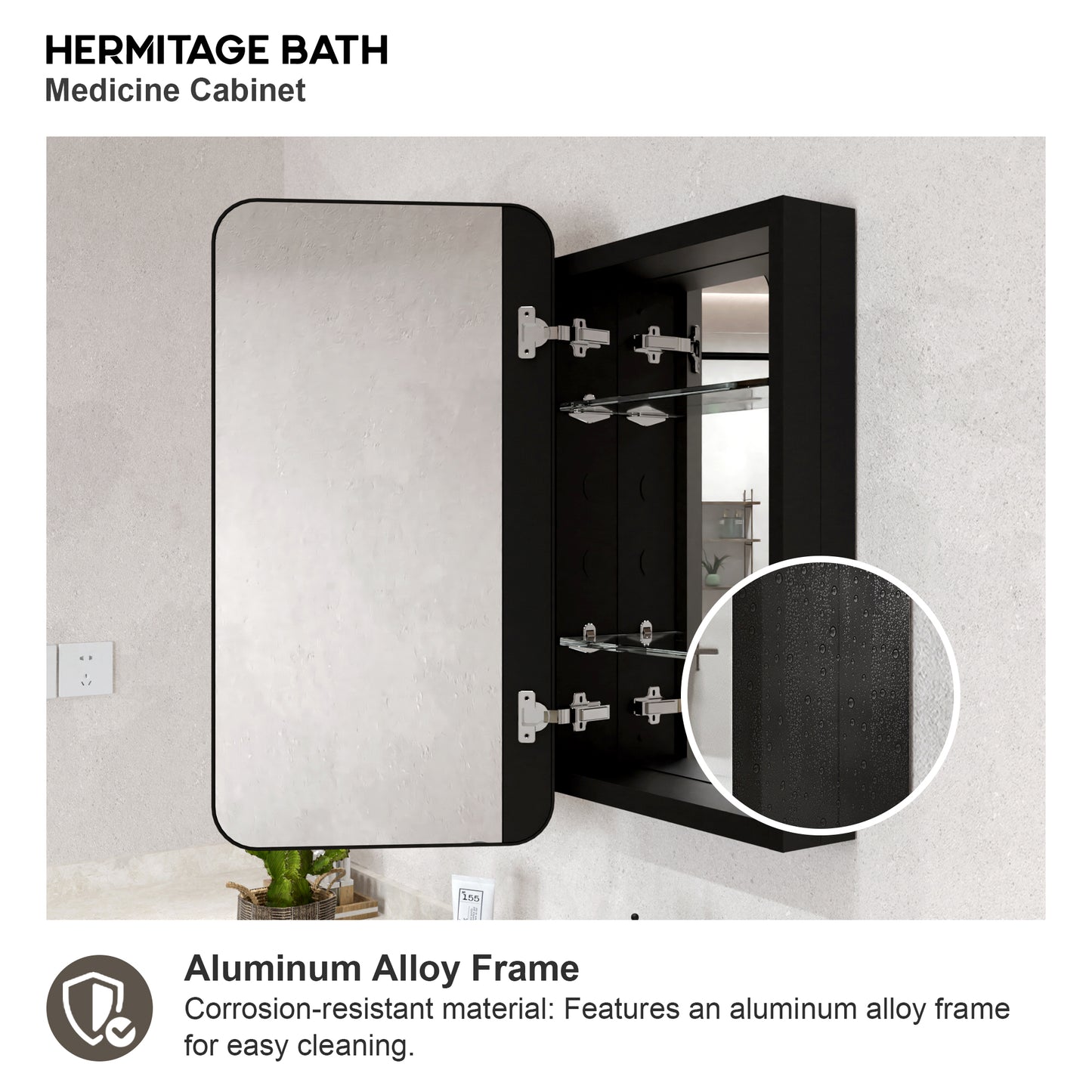 Rectangular Framed Recessed/Surface Mount Medicine Cabinet with Mirror in Matte Black