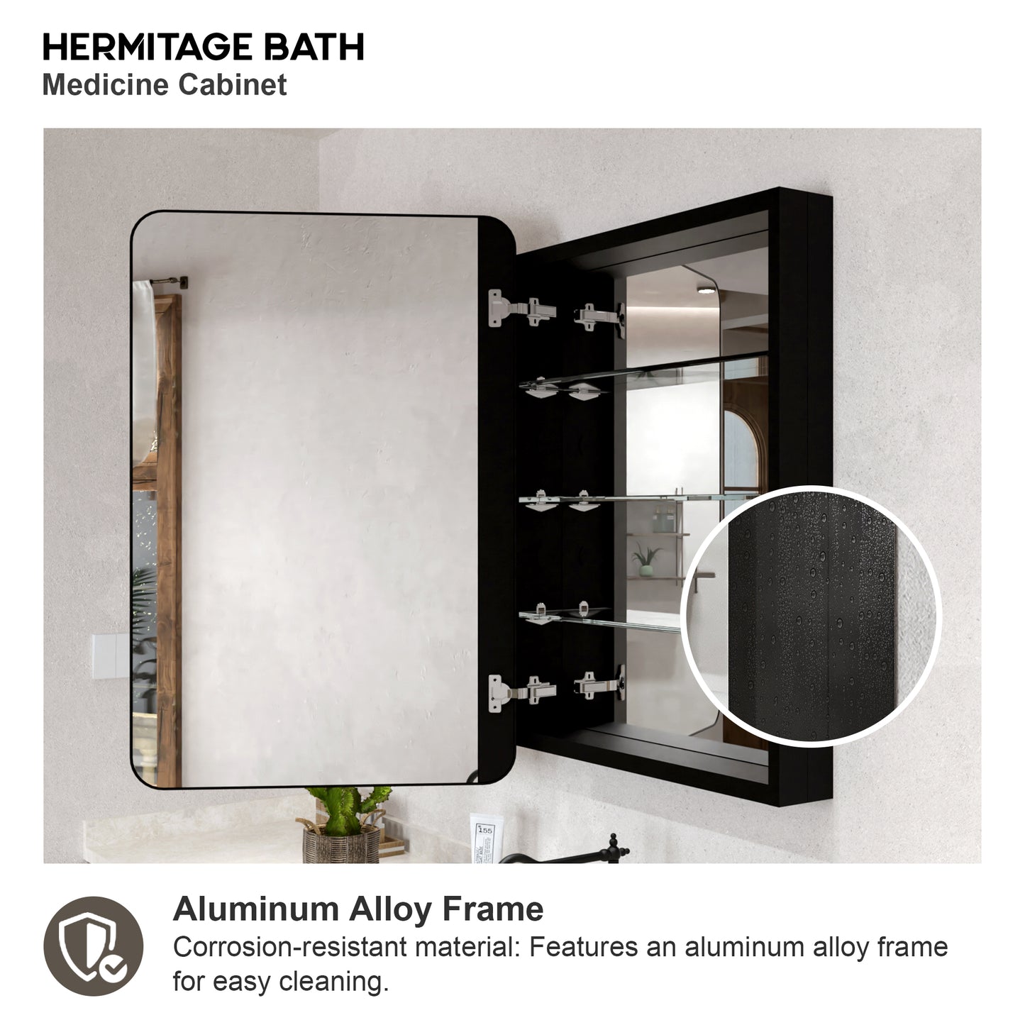 Rectangular Framed Recessed/Surface Mount Medicine Cabinet with Mirror in Matte Black