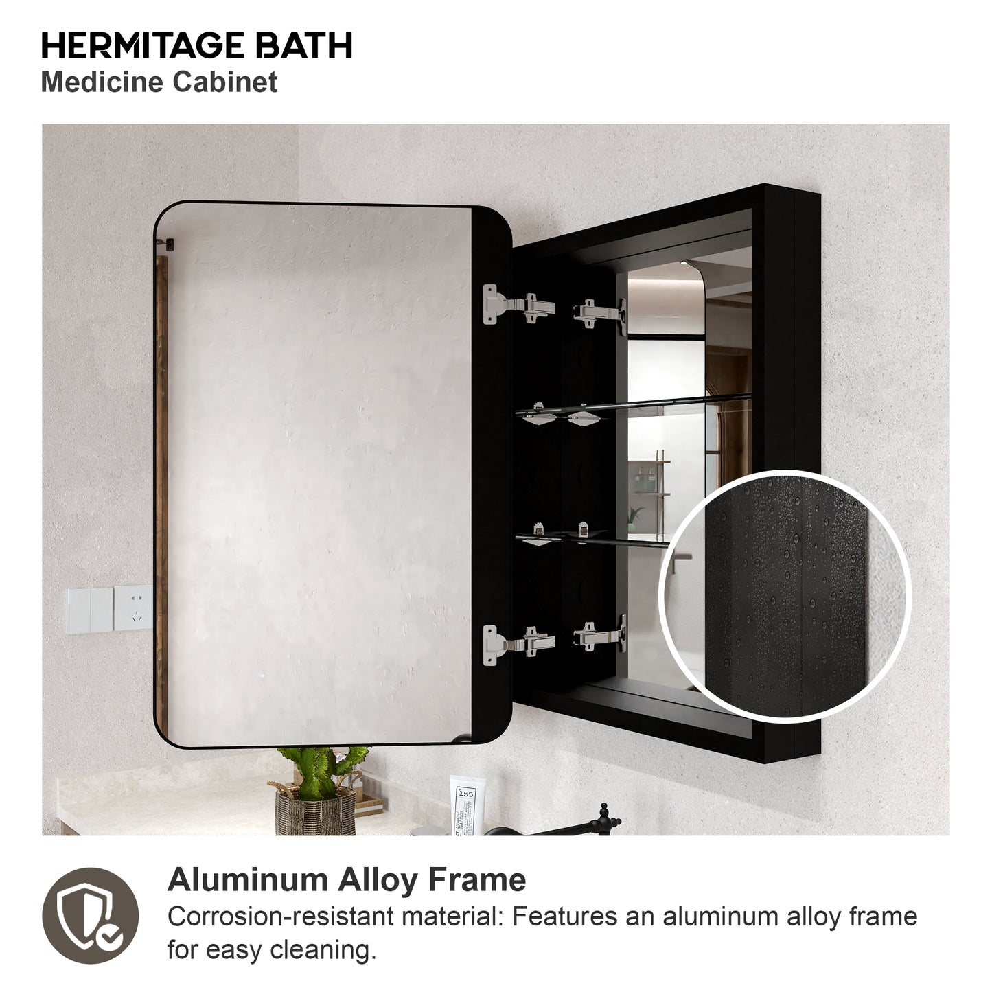 Rectangular Framed Recessed/Surface Mount Medicine Cabinet with Mirror in Matte Black