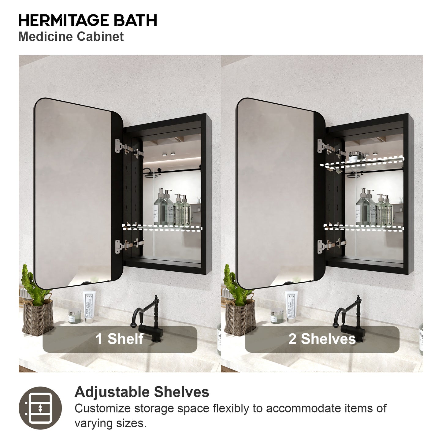 Rectangular Framed Recessed/Surface Mount Medicine Cabinet with Mirror in Matte Black