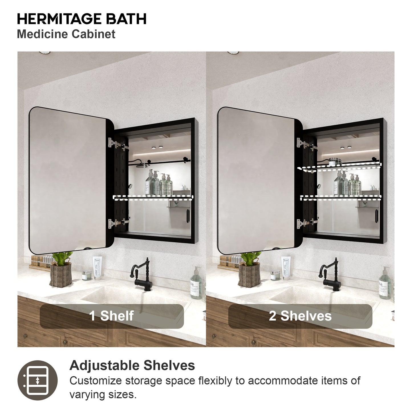 Rectangular Framed Recessed/Surface Mount Medicine Cabinet with Mirror in Matte Black