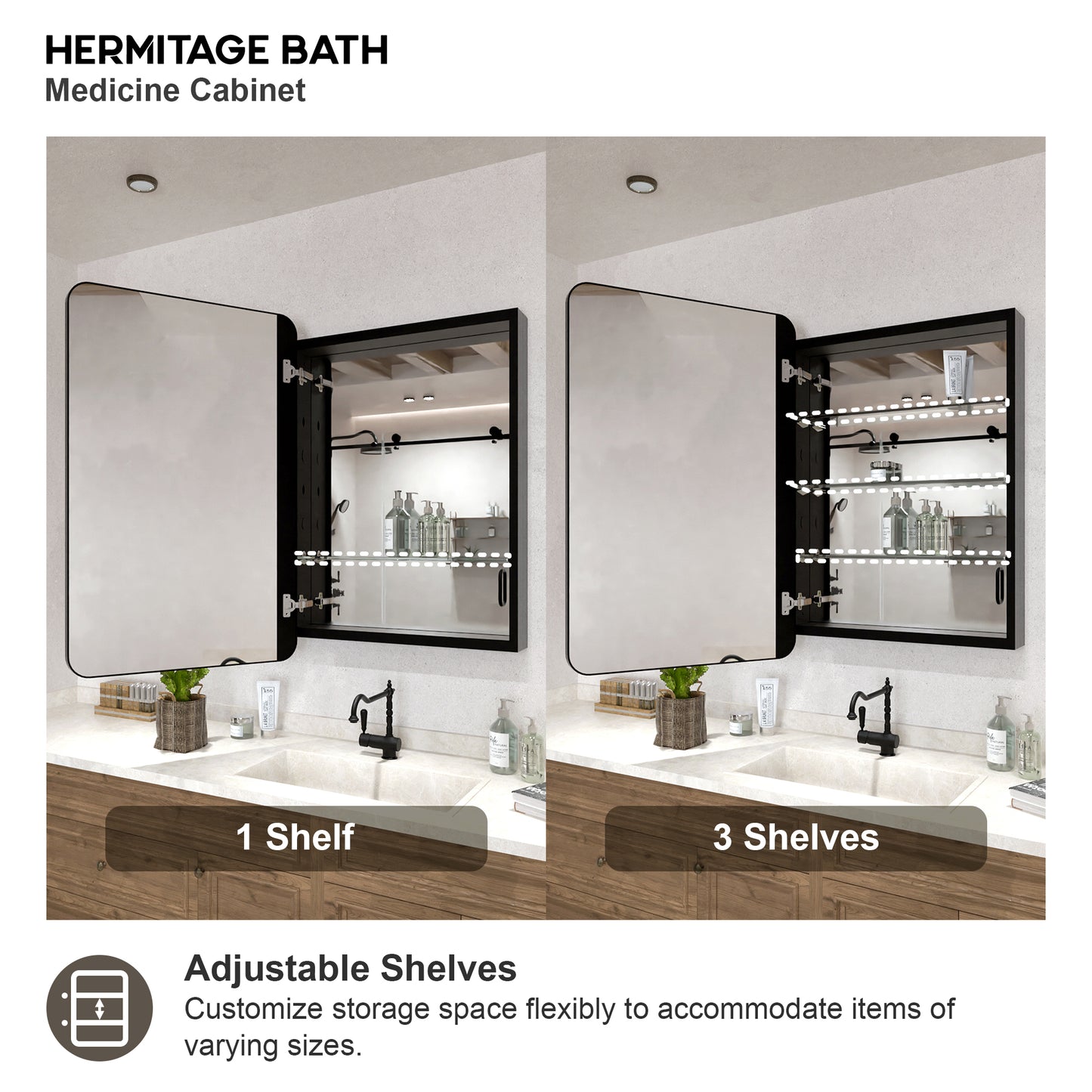 Rectangular Framed Recessed/Surface Mount Medicine Cabinet with Mirror in Matte Black