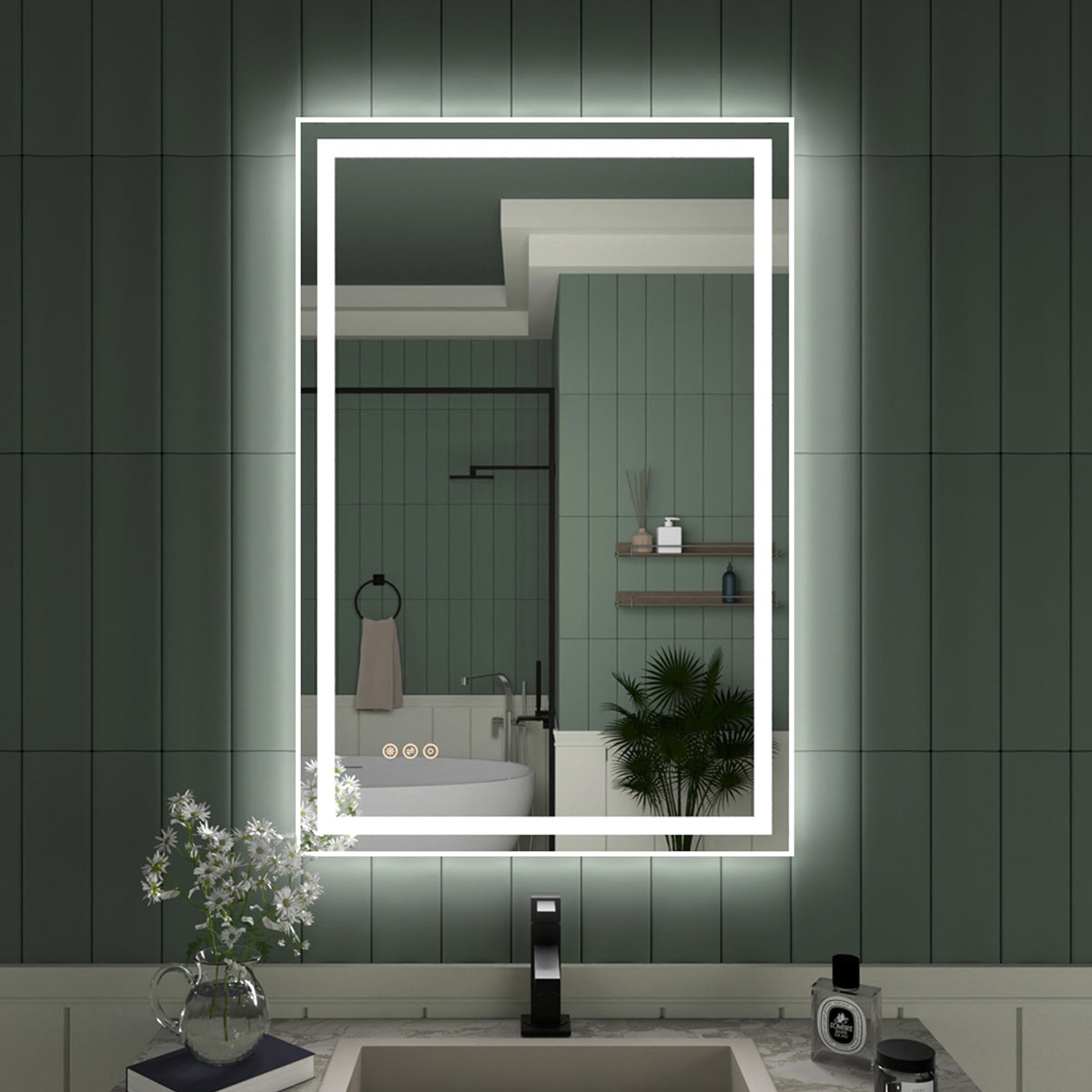 TaiMei MD04SF Frameless LED Single Bathroom Vanity Mirror in Polished Crystal