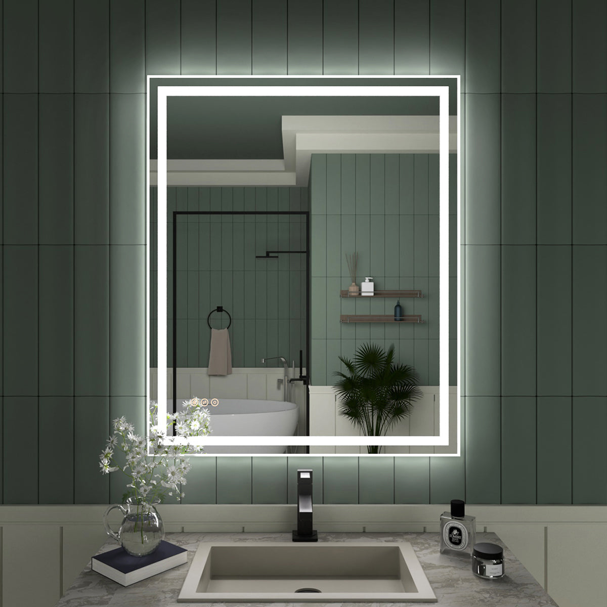 TaiMei MD04SF Frameless LED Single Bathroom Vanity Mirror in Polished Crystal