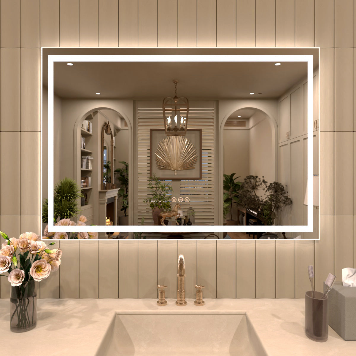 TaiMei Multiple Sizes Rectangular Frameless LED Anti-Fog Wall Bathroom Vanity Mirror