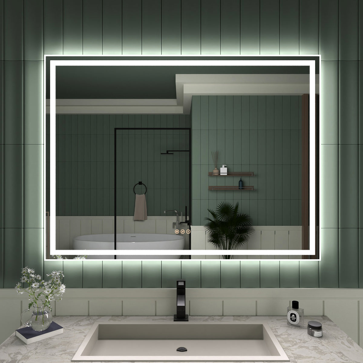 TaiMei MD04SF Frameless LED Single Bathroom Vanity Mirror in Polished Crystal