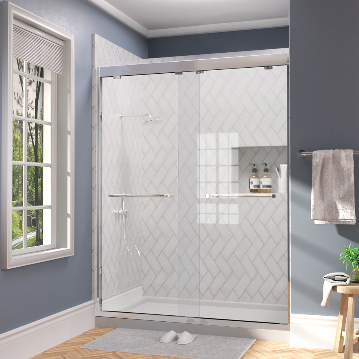 TaiMei Nexis 60 in. W x 76 in. H Sliding Framed Shower Door with Clear Glass