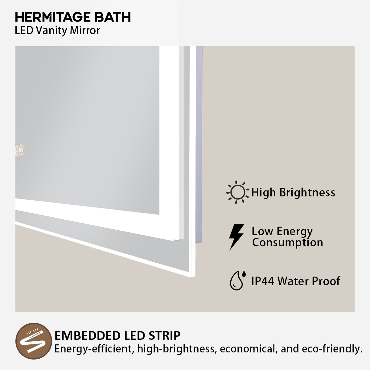 48 in. W x 36 in. H Rectangular Frameless LED Wall Bathroom Vanity Mirror
