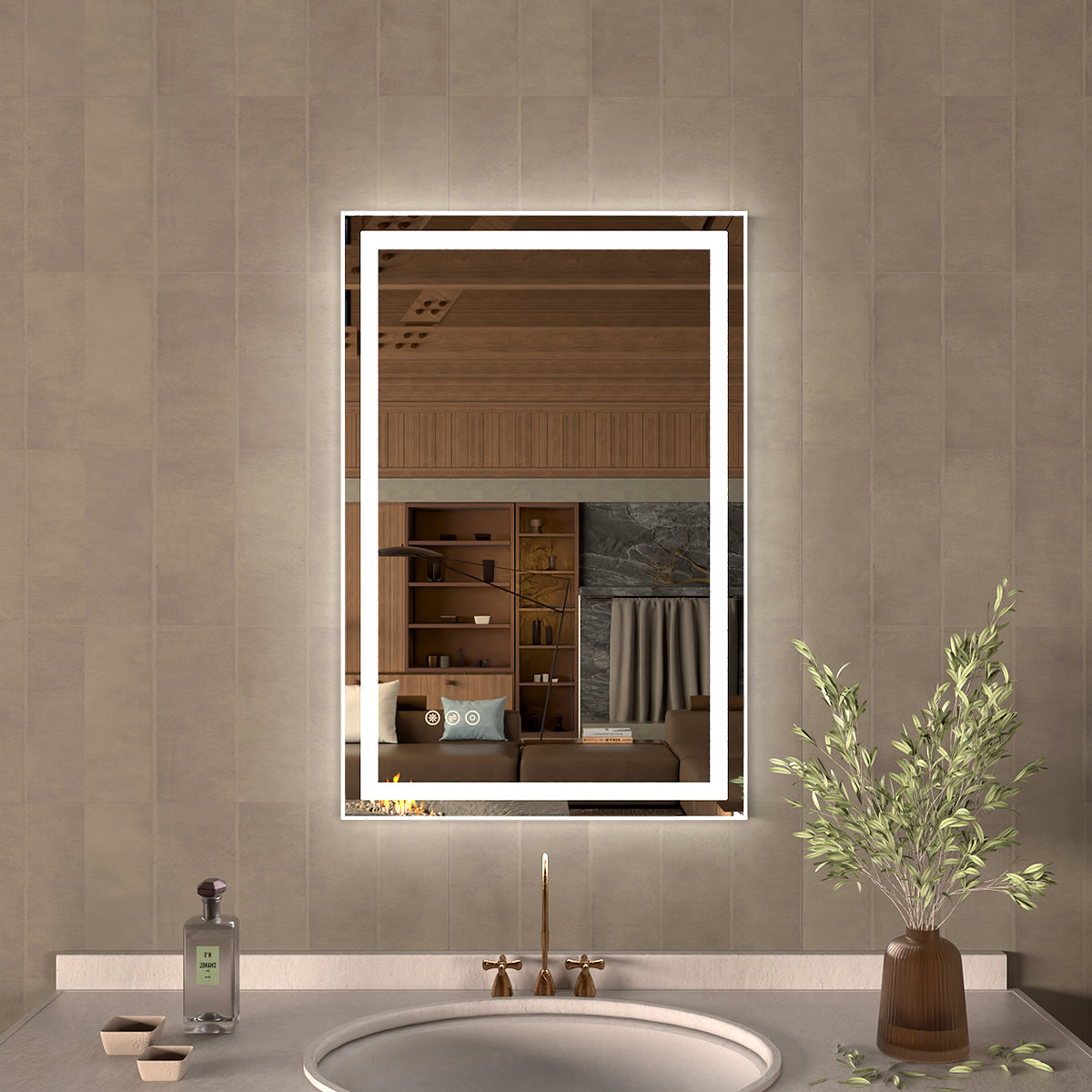 48 in. W x 36 in. H Rectangular Frameless LED Wall Bathroom Vanity Mirror