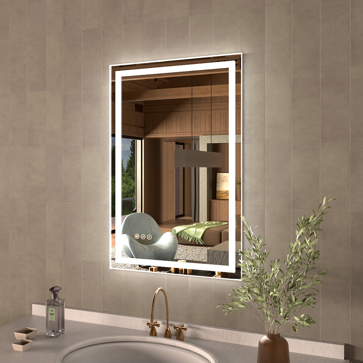 48 in. W x 36 in. H Rectangular Frameless LED Wall Bathroom Vanity Mirror