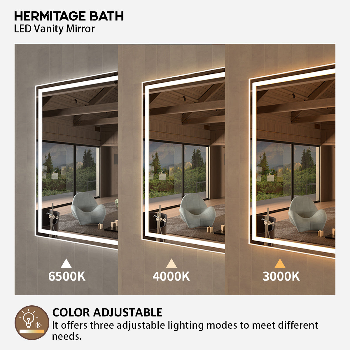 48 in. W x 36 in. H Rectangular Frameless LED Wall Bathroom Vanity Mirror