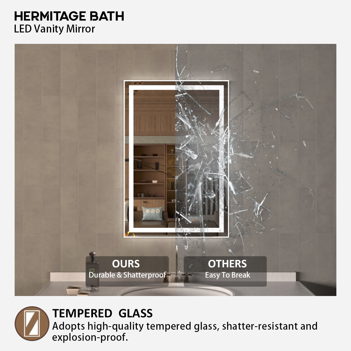 48 in. W x 36 in. H Rectangular Frameless LED Wall Bathroom Vanity Mirror