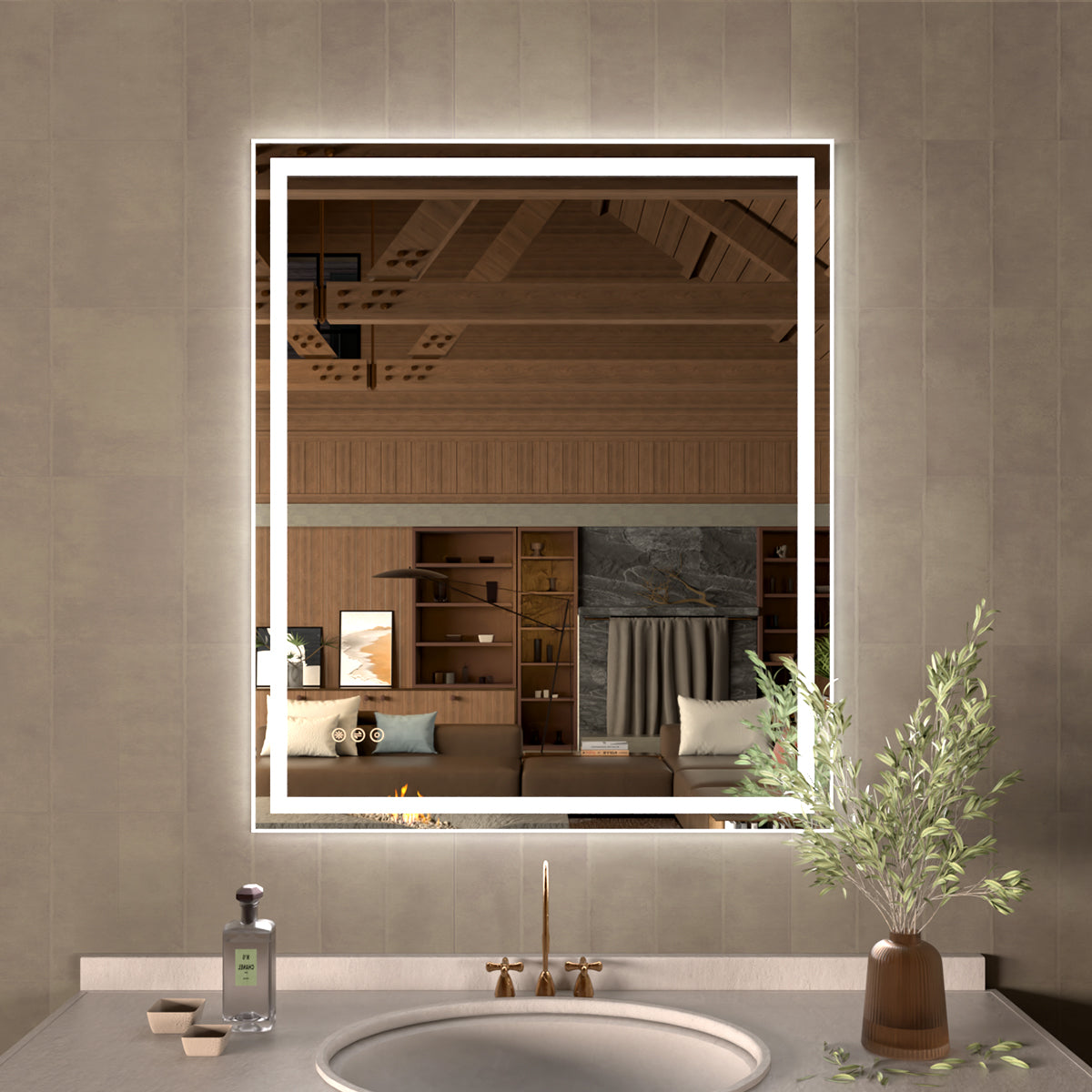 48 in. W x 36 in. H Rectangular Frameless LED Wall Bathroom Vanity Mirror