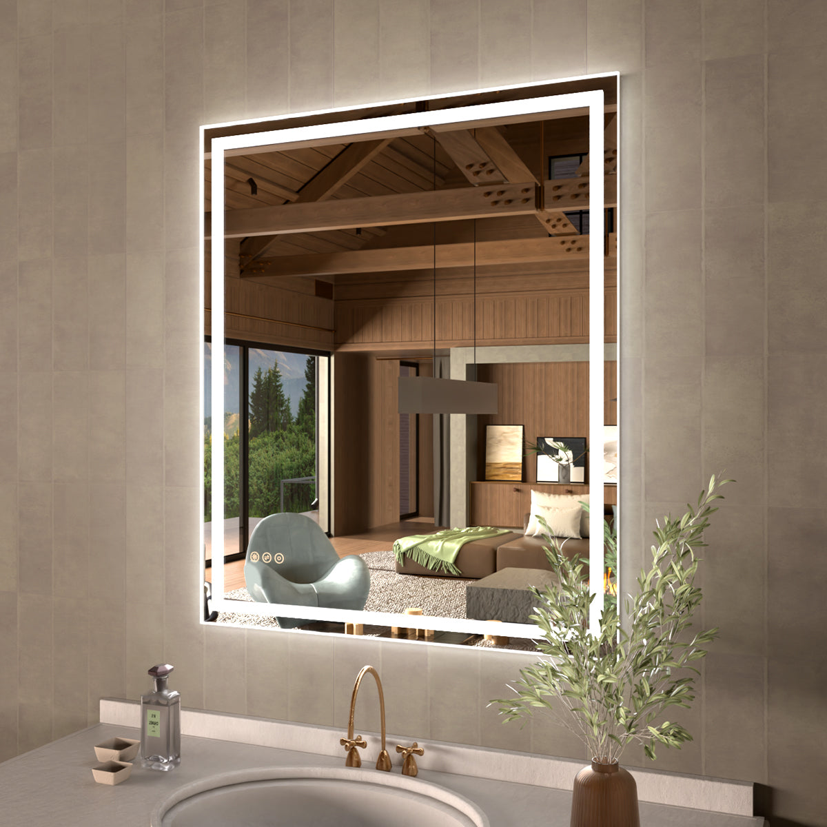 48 in. W x 36 in. H Rectangular Frameless LED Wall Bathroom Vanity Mirror