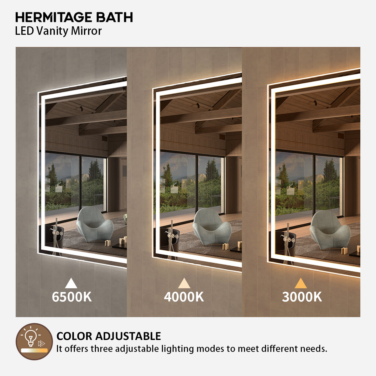48 in. W x 36 in. H Rectangular Frameless LED Wall Bathroom Vanity Mirror