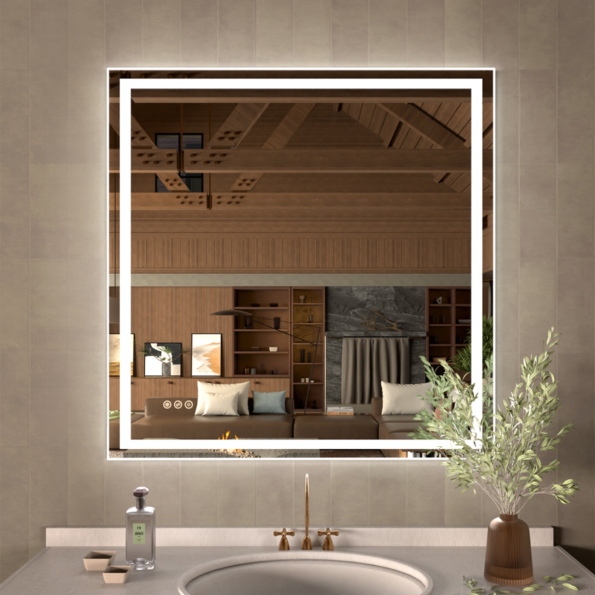 42 in. W x 36 in. H Rectangular Frameless LED Wall Bathroom Vanity Mirror