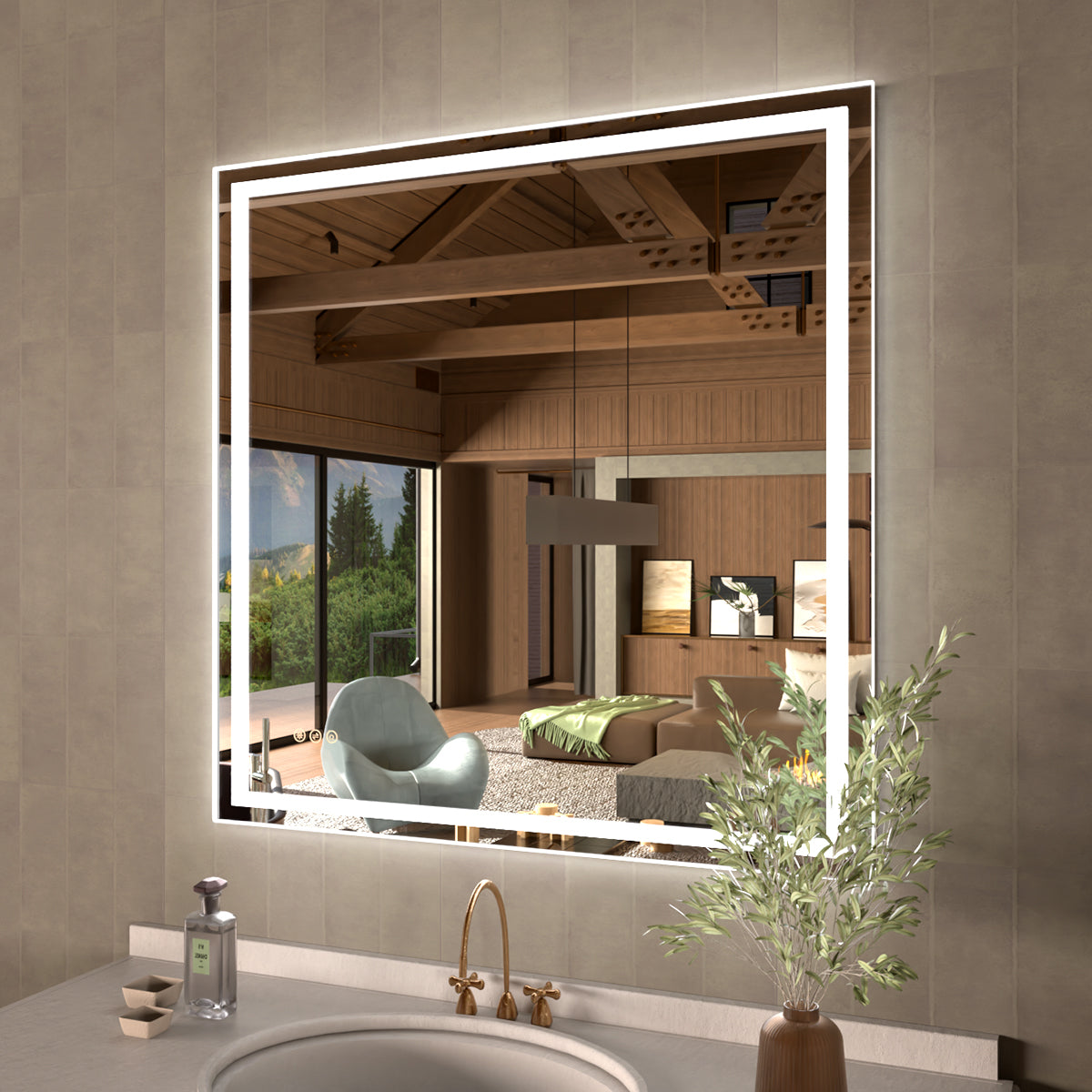 42 in. W x 36 in. H Rectangular Frameless LED Wall Bathroom Vanity Mirror
