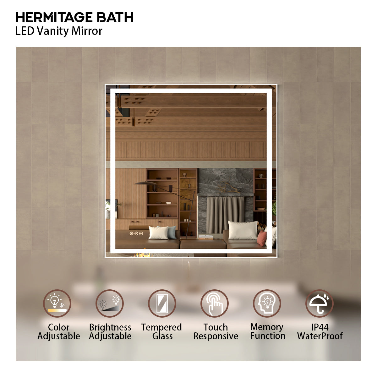 42 in. W x 36 in. H Rectangular Frameless LED Wall Bathroom Vanity Mirror