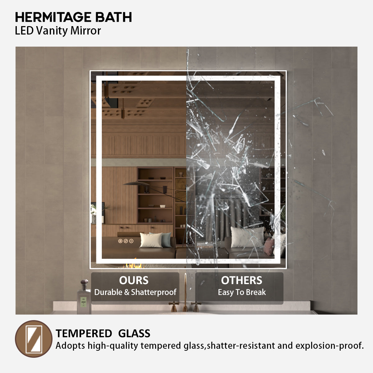 42 in. W x 36 in. H Rectangular Frameless LED Wall Bathroom Vanity Mirror