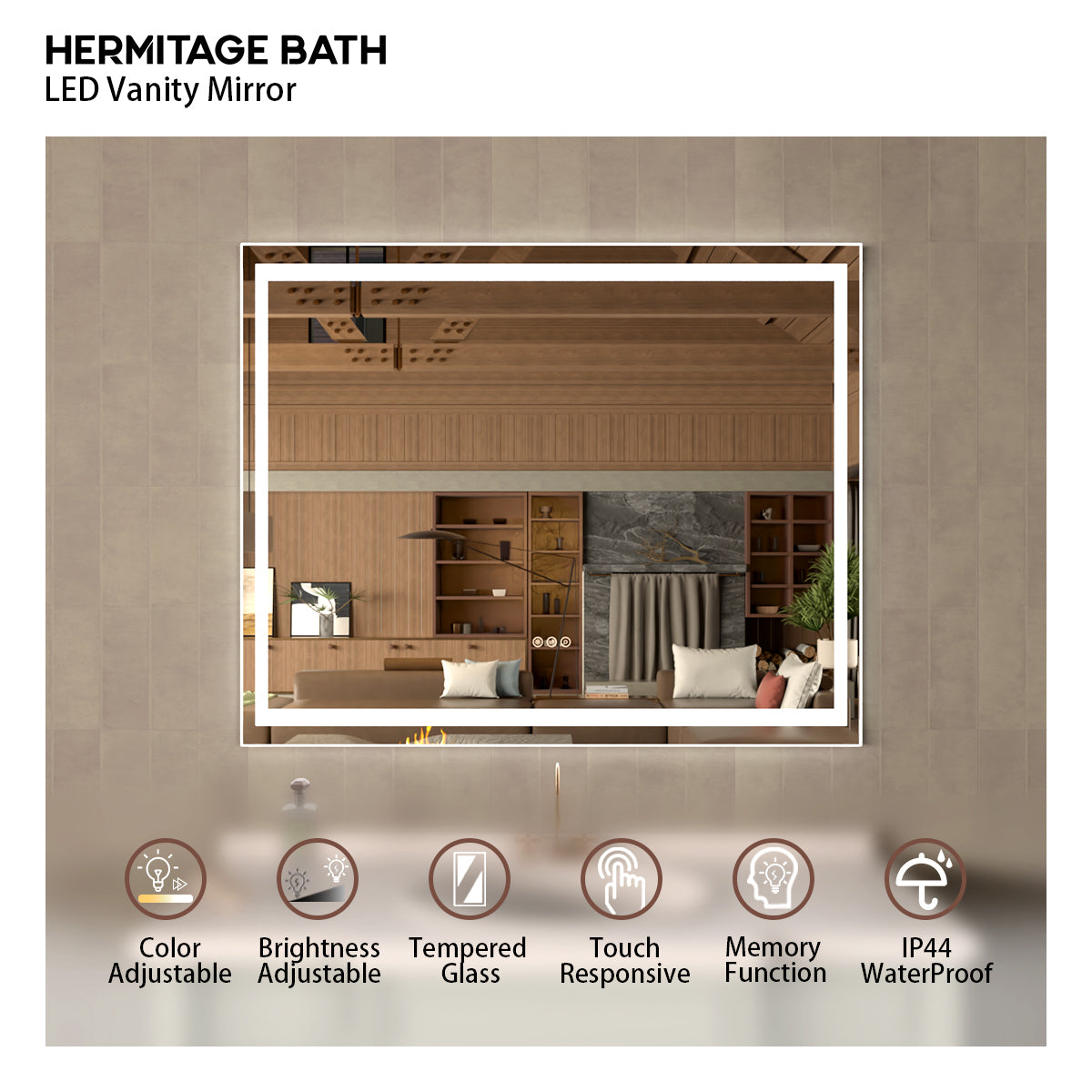 42 in. W x 36 in. H Rectangular Frameless LED Wall Bathroom Vanity Mirror