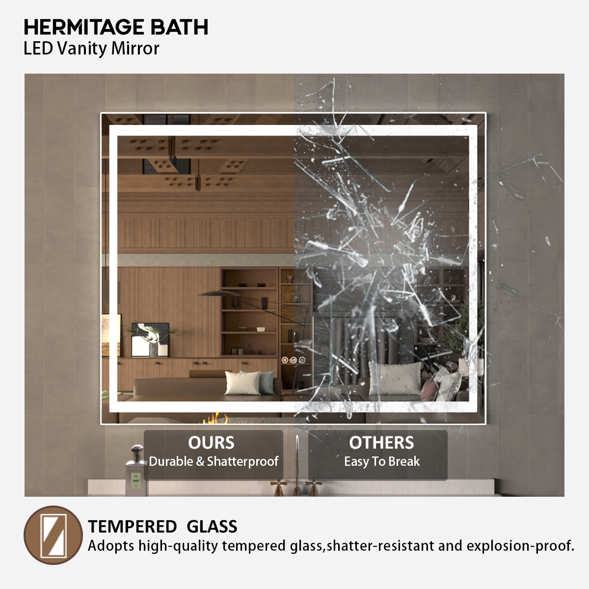 42 in. W x 36 in. H Rectangular Frameless LED Wall Bathroom Vanity Mirror