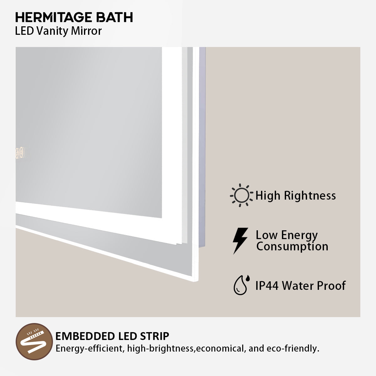 48 in. W x 36 in. H Rectangular Frameless LED Wall Bathroom Vanity Mirror